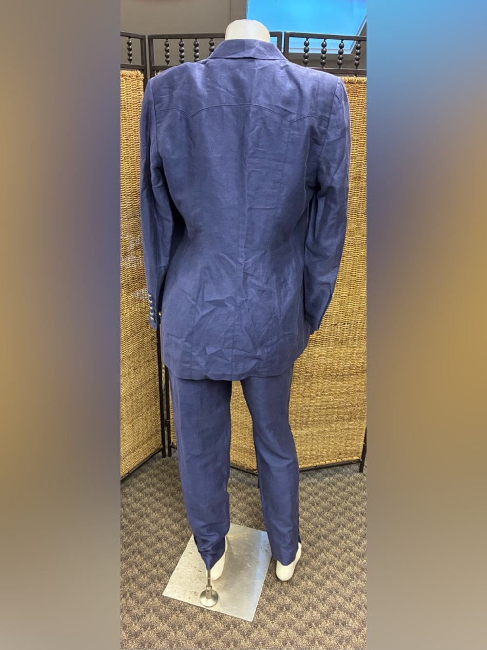 Escada Margaretha Ley Linen Suit Set Blue EU 40 Blazer Pants Vintage Designer - Picture 7 of 9